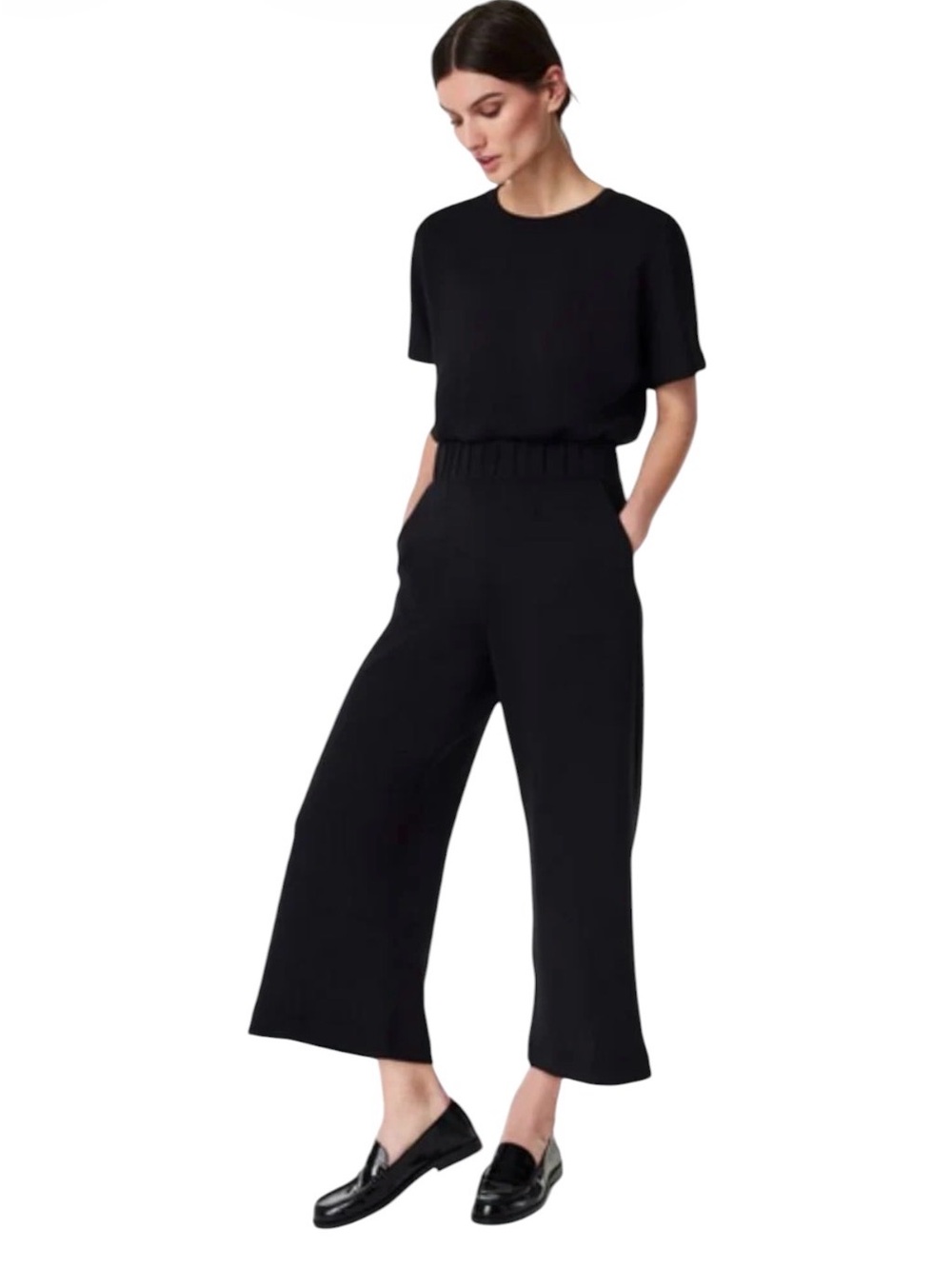 NWT Spanx AirEssentials Cropped Wide Leg Jumpsuit Very Black 50625R Size M